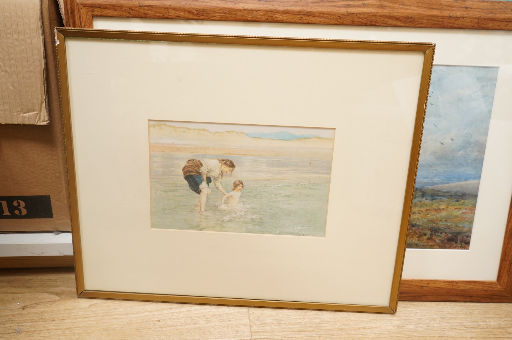 A collection of five watercolours to include examples by Reginald Smith, W. H. Bartlett and Sidney Goodwin, Plough horses, each framed